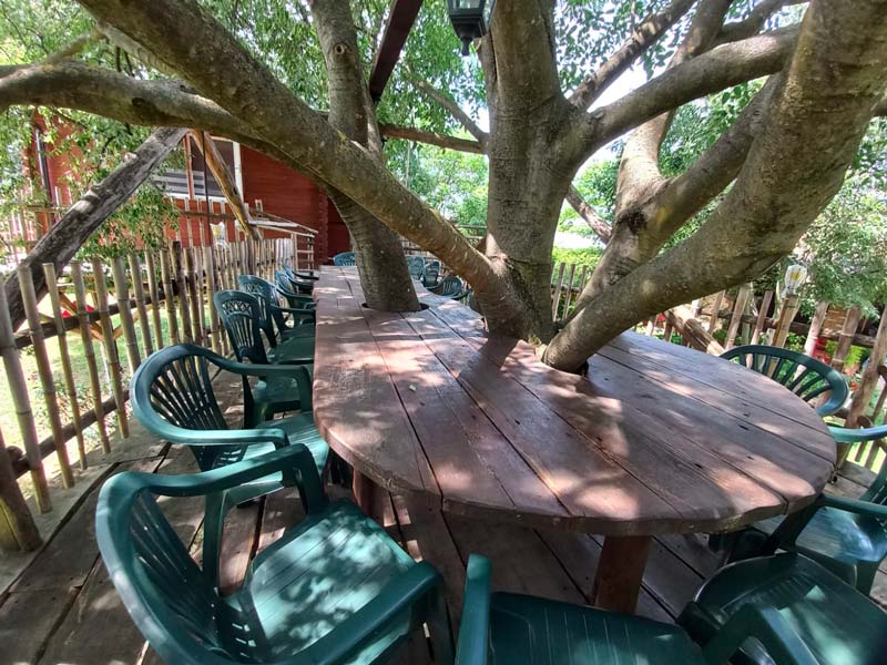 il tavolaccio sul plateatico della casetta sugli alberi